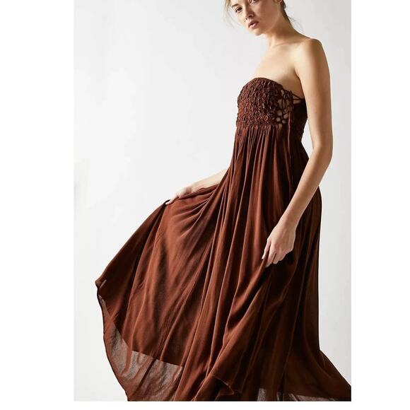 New Free People Turning Up The Temperature Maxi $118 SMALL Desert Topaz Brown - Picture 1 of 3